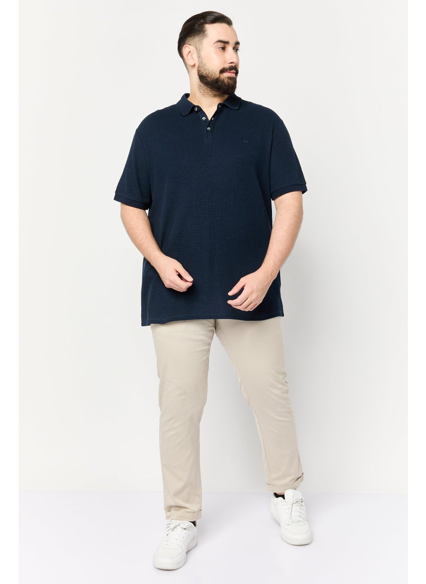 Men Regular Fit Embroidered Logo Short Sleeves Polo Shirt, Navy