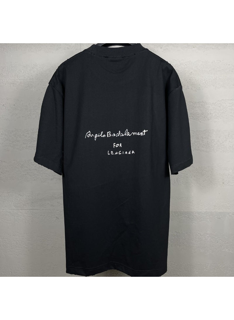 High-Quality Summer 2024 Musical Score Print Distressed Tee for Couples Apricot