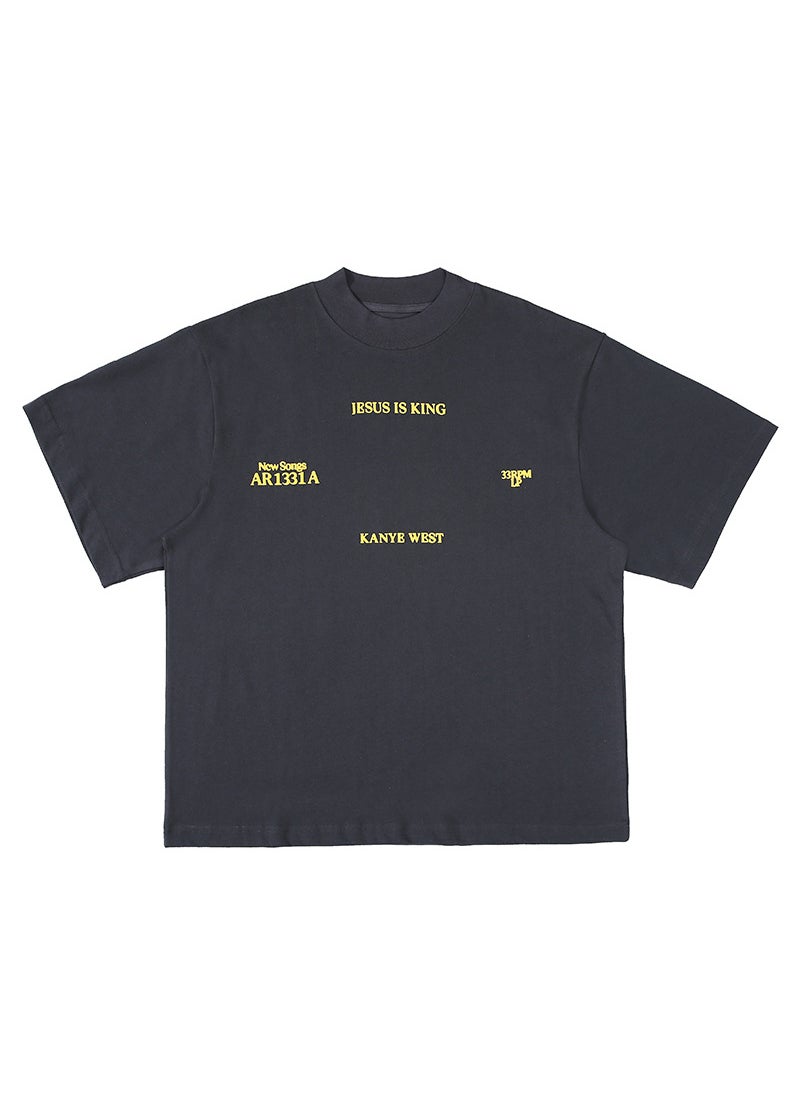 23SS Kanye Print Loose Couple Tees Navy