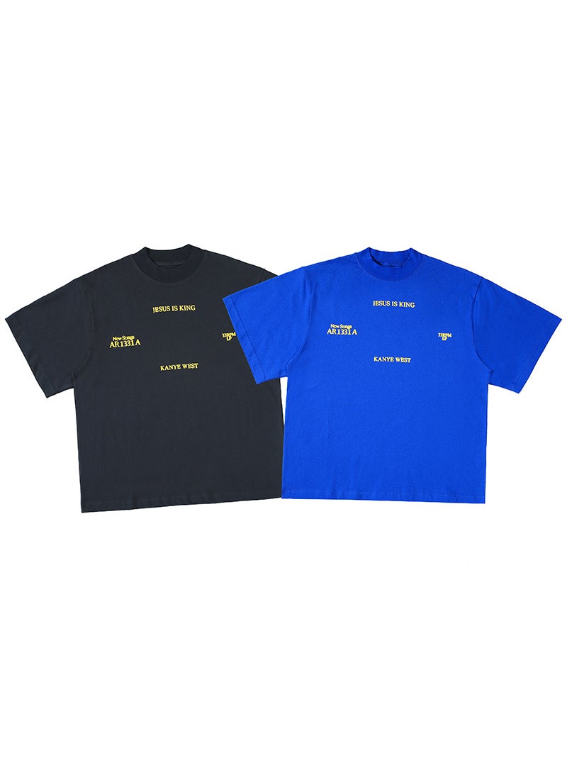 23SS Kanye Print Loose Couple Tees Navy