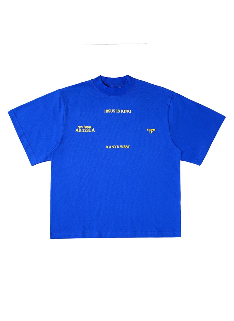 23SS Kanye Print Loose Couple Tees Royal Blue