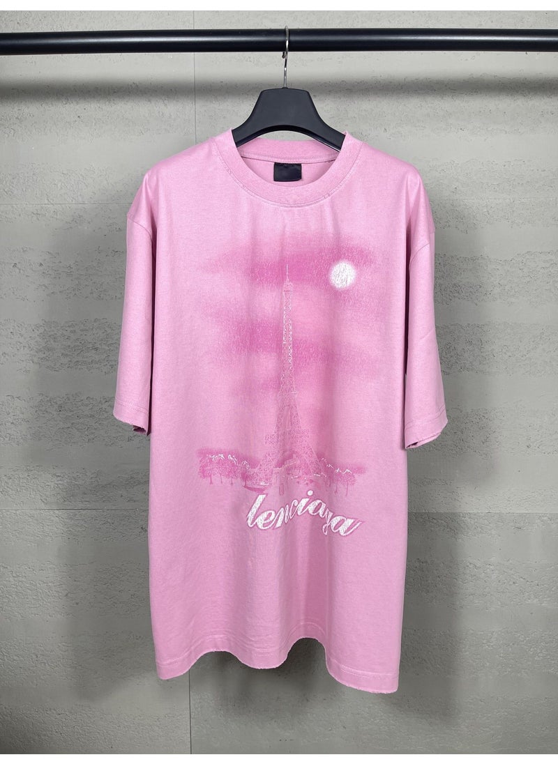 Paris Eiffel Tower Gradient Washed Tee Pink