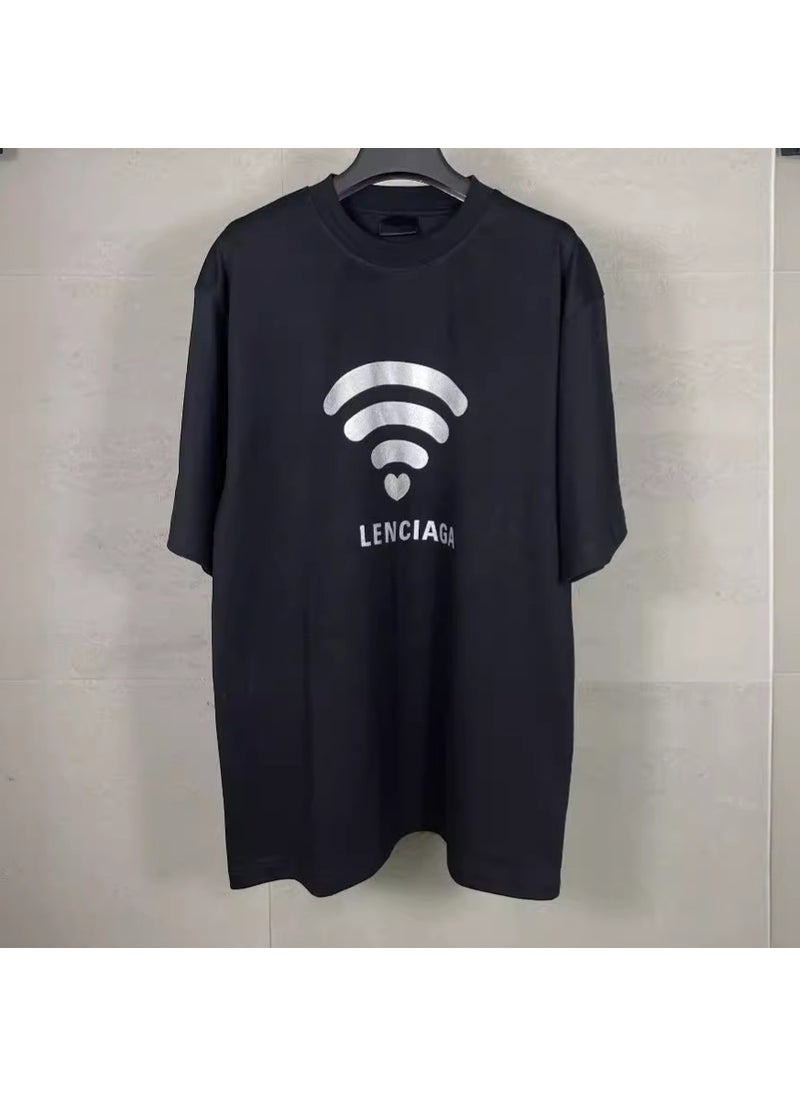 High-Version SS24 Paris B-Logo Limited Wi-Fi Print Casual Tee Black