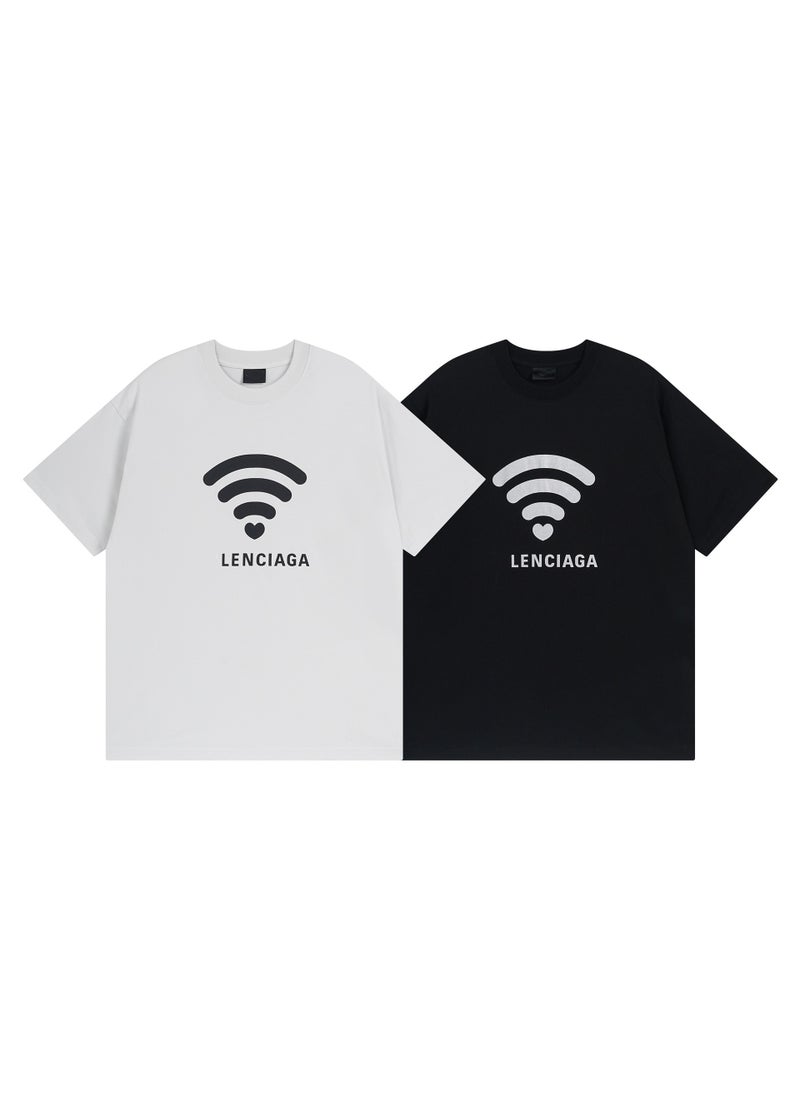 High-Version SS24 Paris B-Logo Limited Wi-Fi Print Casual Tee Black