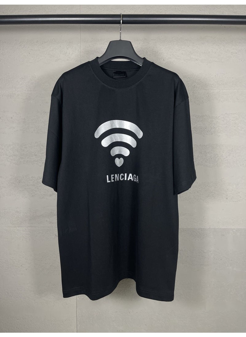 High-Version SS24 Paris B-Logo Limited Wi-Fi Print Casual Tee Black