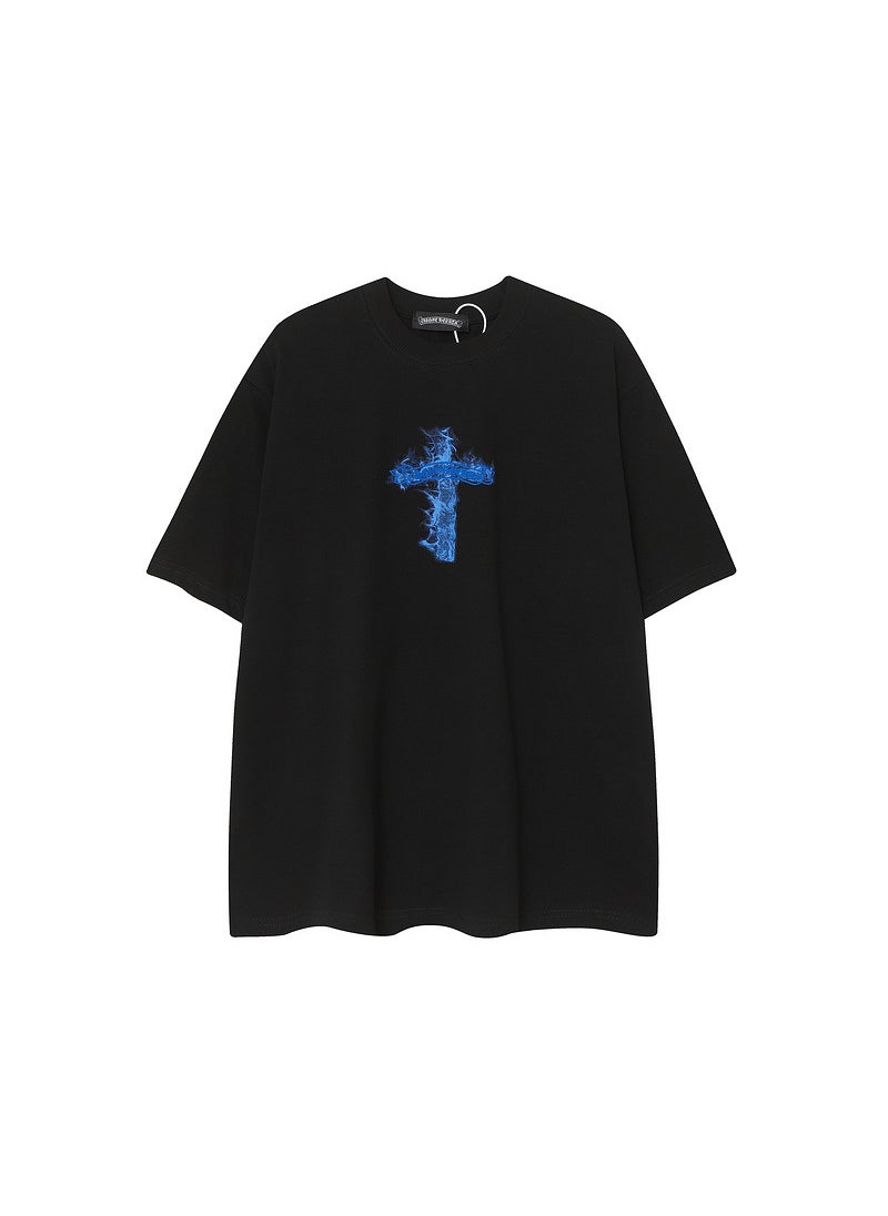 High-Quality KE Cross Loose Tee for Couples White