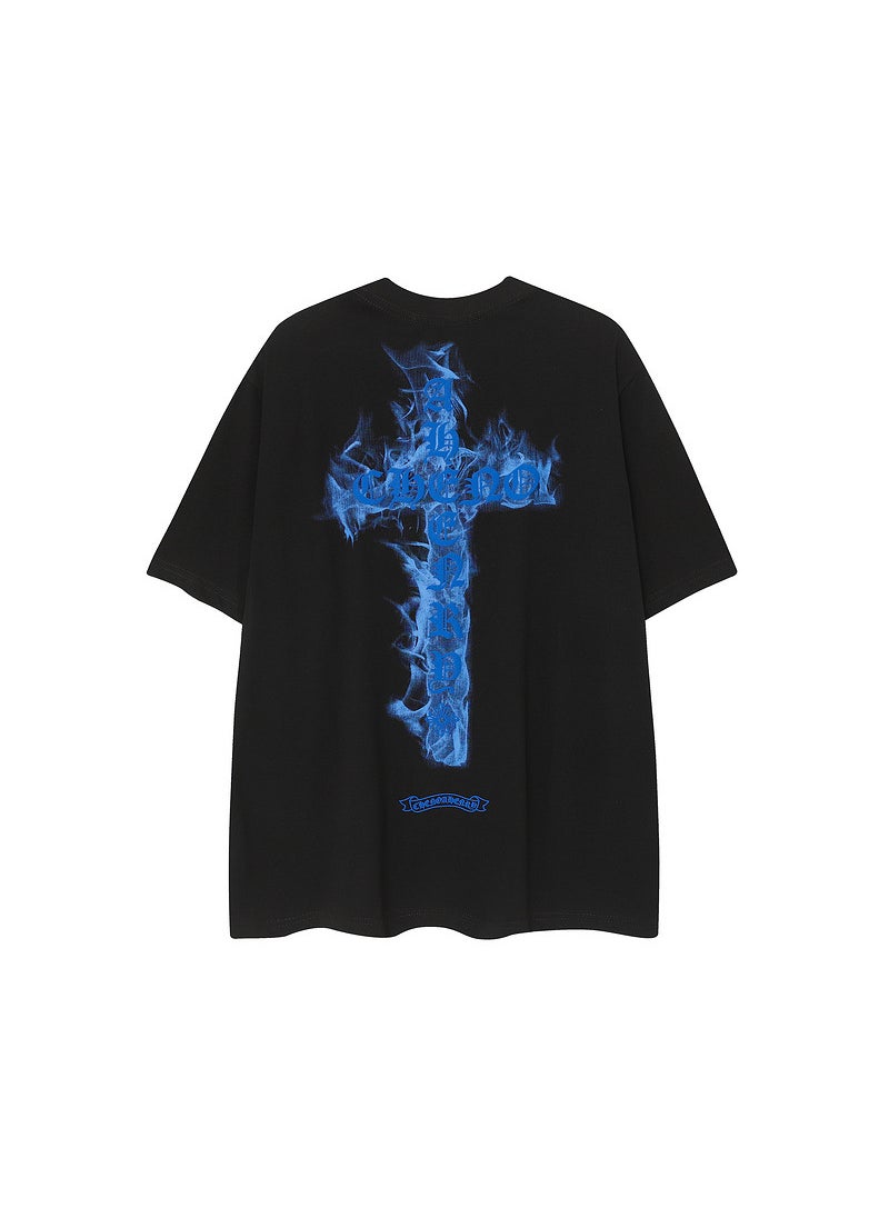 High-Quality KE Cross Loose Tee for Couples White