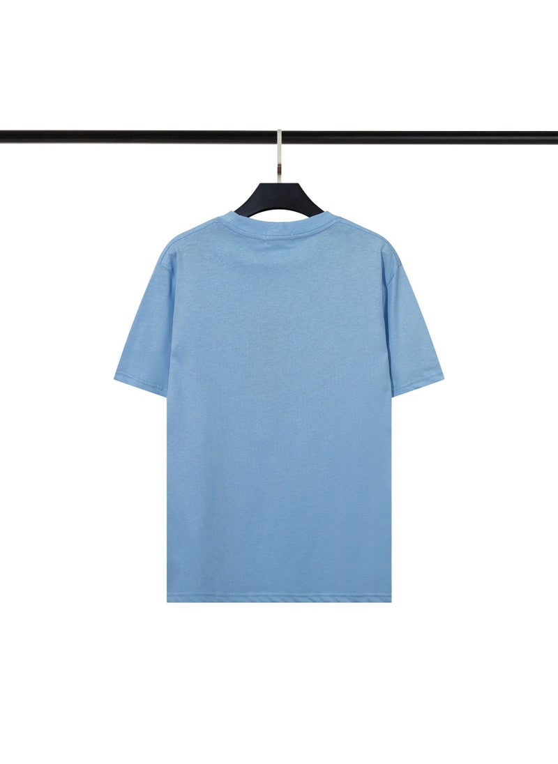 Embroidered Logo Cotton Tee Unisex Blue theme