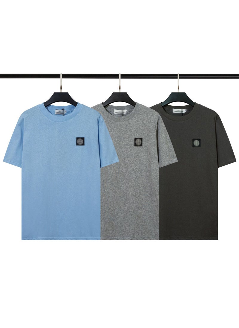 Embroidered Logo Cotton Tee Unisex Blue theme