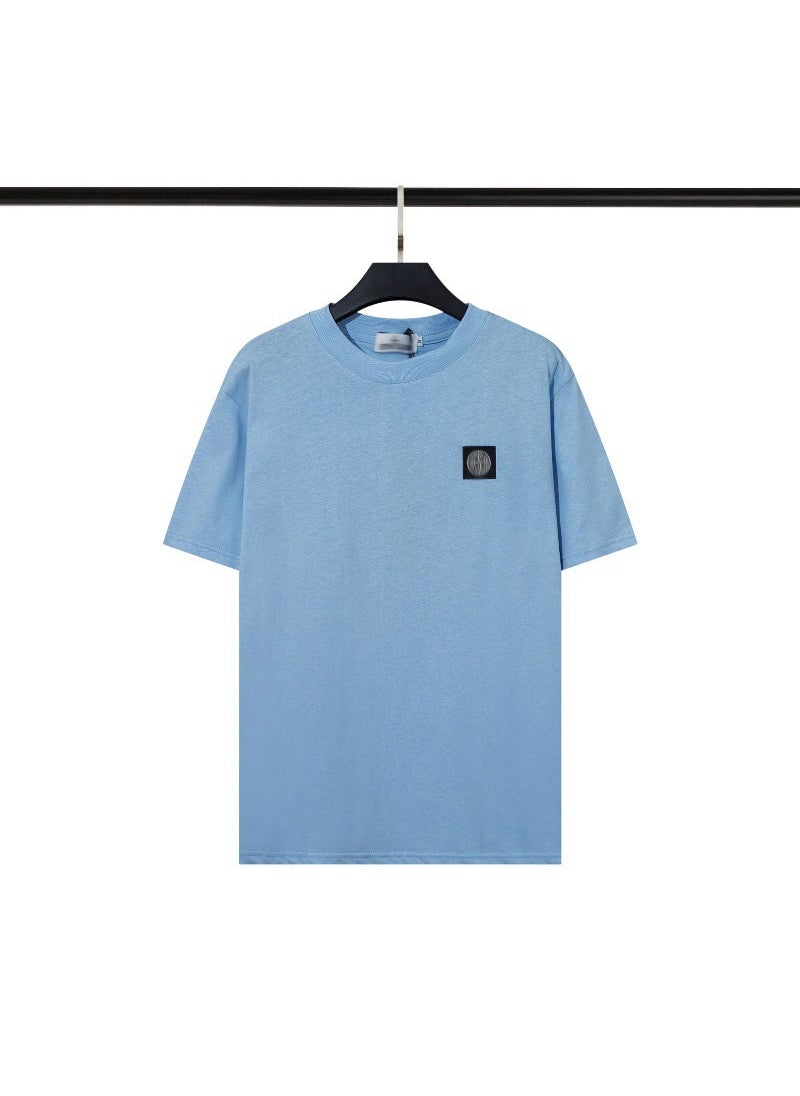 Embroidered Logo Cotton Tee Unisex Blue theme