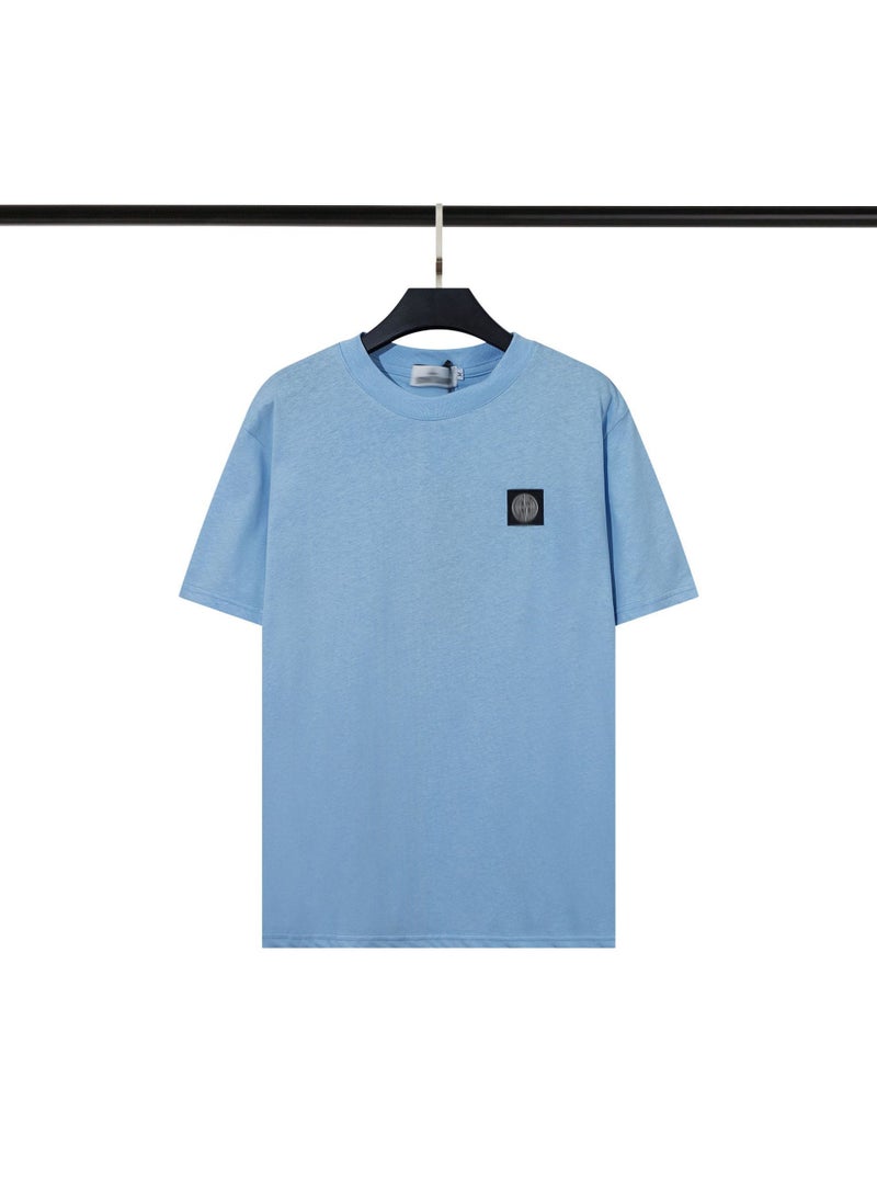 Embroidered Logo Cotton Tee Unisex Blue theme
