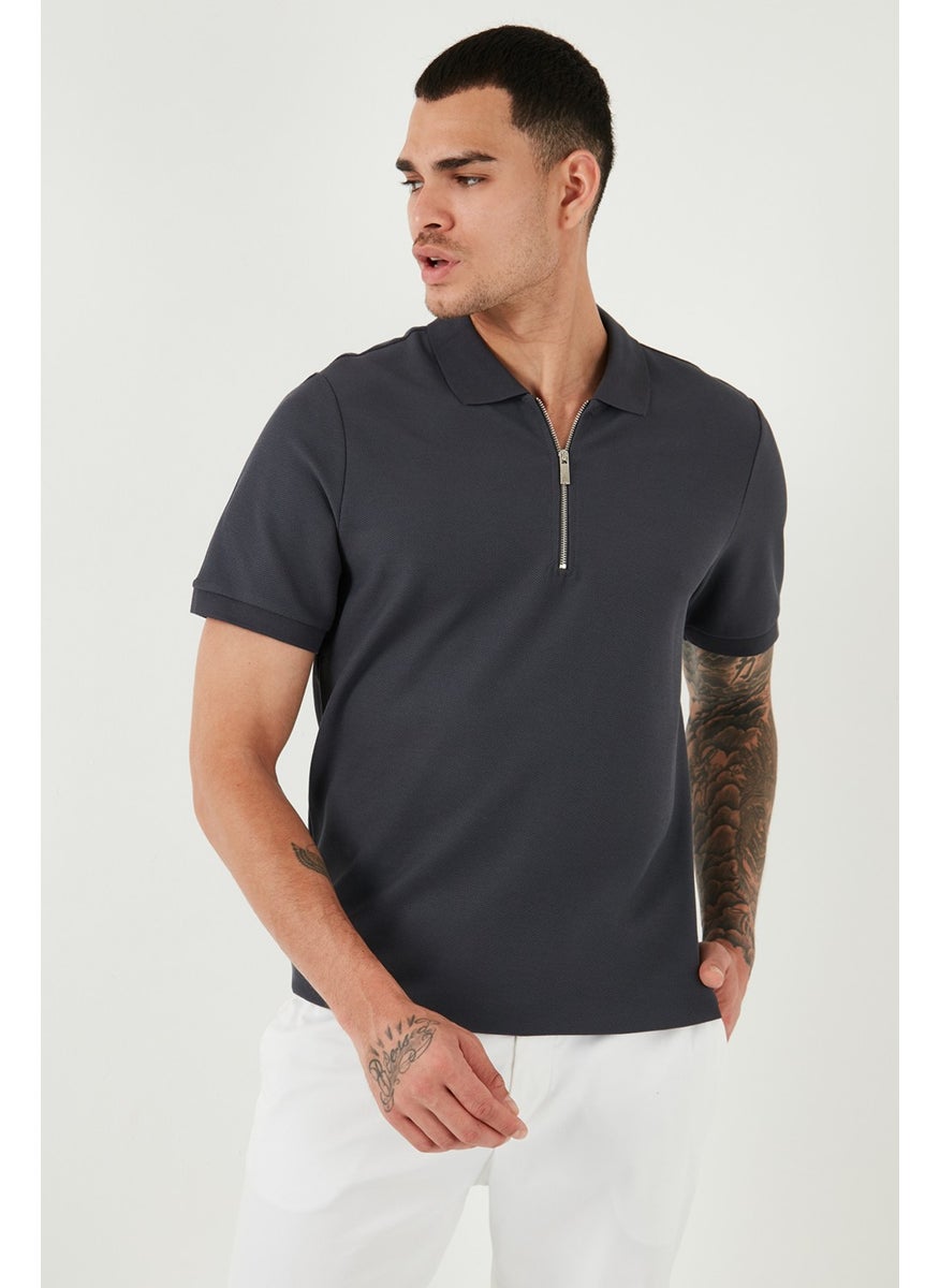 Cotton Regular Fit Zippered Polo Neck T Shirt Men's Polo Neck T Shirt 5902434