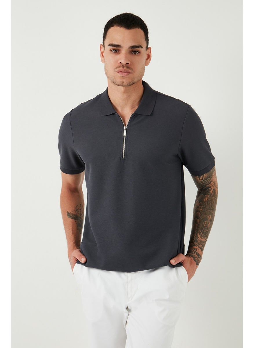 Cotton Regular Fit Zippered Polo Neck T Shirt Men's Polo Neck T Shirt 5902434