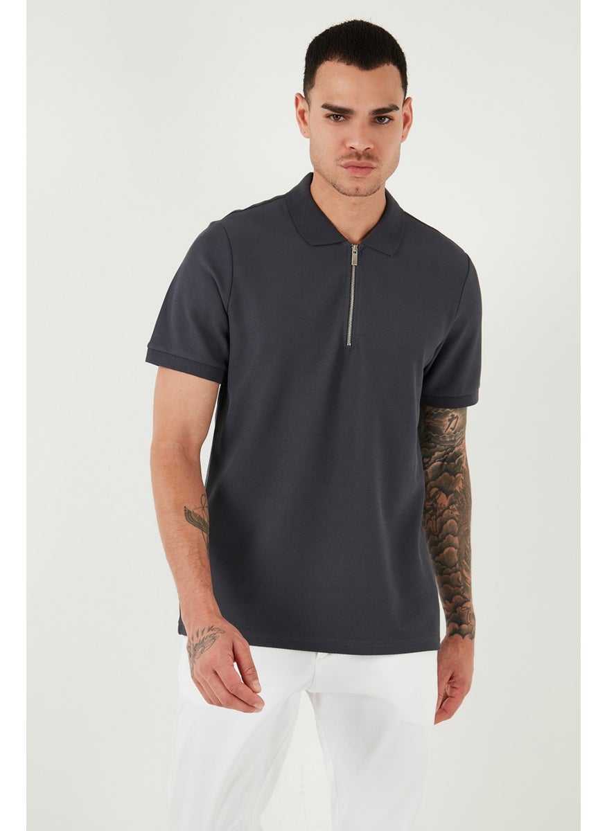 Cotton Regular Fit Zippered Polo Neck T Shirt Men's Polo Neck T Shirt 5902434