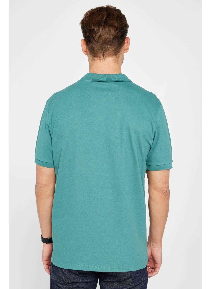 Men's Classic Fit Relaxed Cut Cotton Plain Pique Green Polo Neck T-Shirt