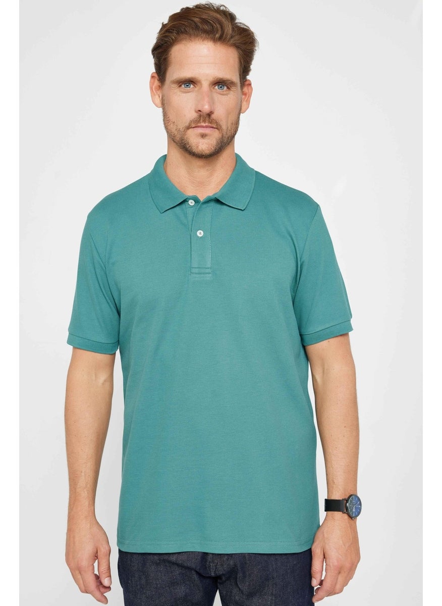 Men's Classic Fit Relaxed Cut Cotton Plain Pique Green Polo Neck T-Shirt