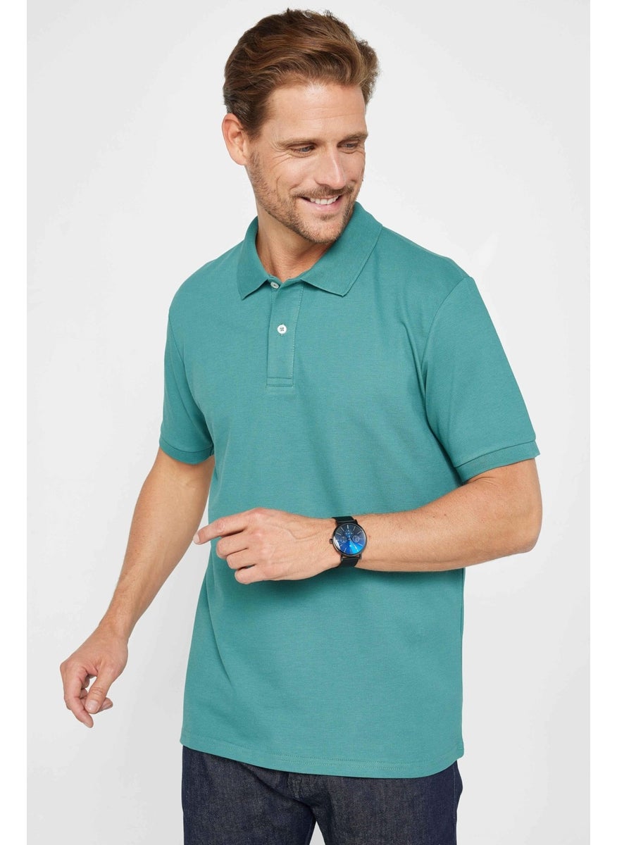Men's Classic Fit Relaxed Cut Cotton Plain Pique Green Polo Neck T-Shirt
