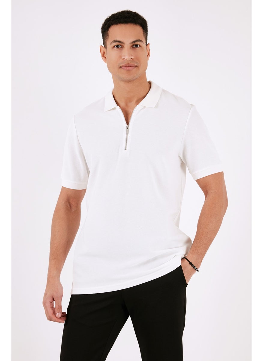 Cotton Regular Fit Zippered Polo Collar T Shirt Men's Polo T Shirt 5902434