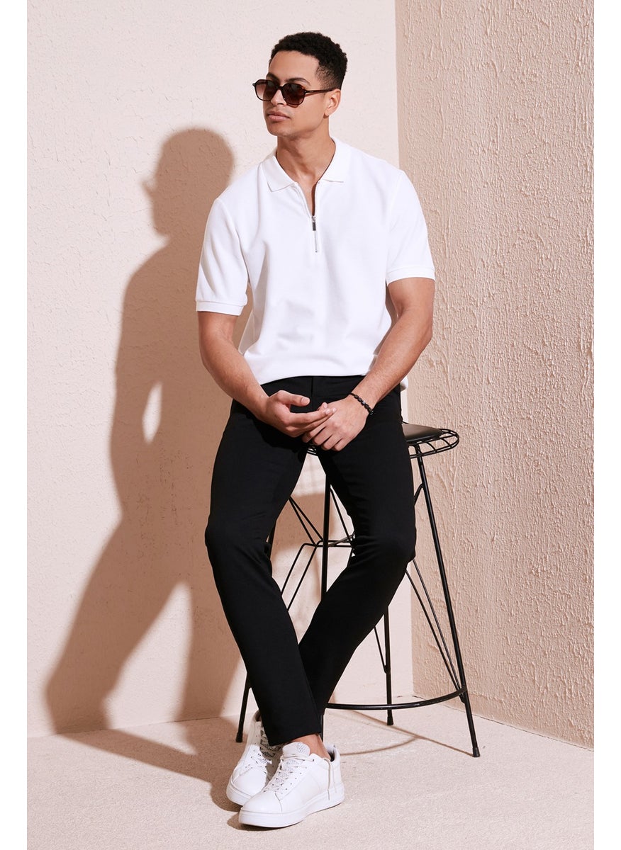 Cotton Regular Fit Zippered Polo Collar T Shirt Men's Polo T Shirt 5902434