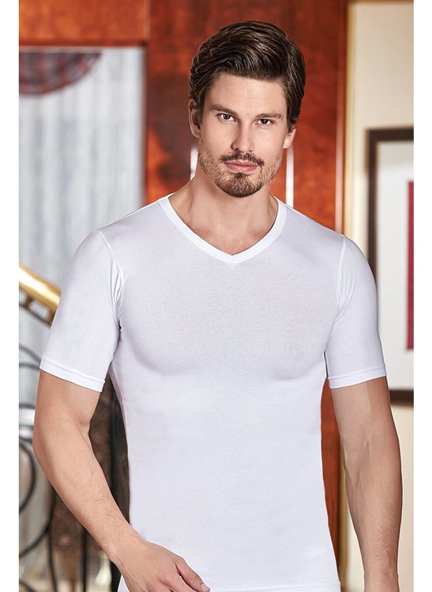 Men's White V-Neck T-Shirt B1027