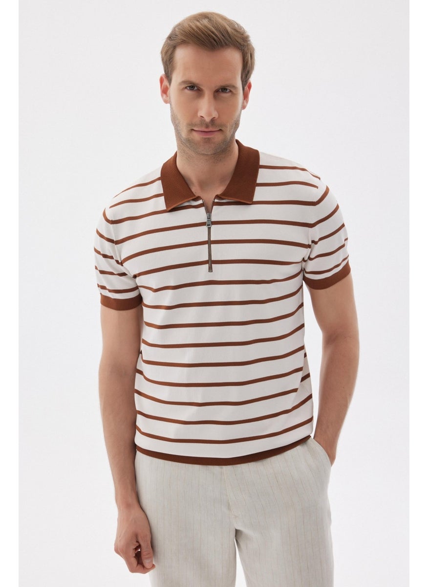 Limited Men's Striped Polo Collar Rayon Knitwear T-Shirt Tile