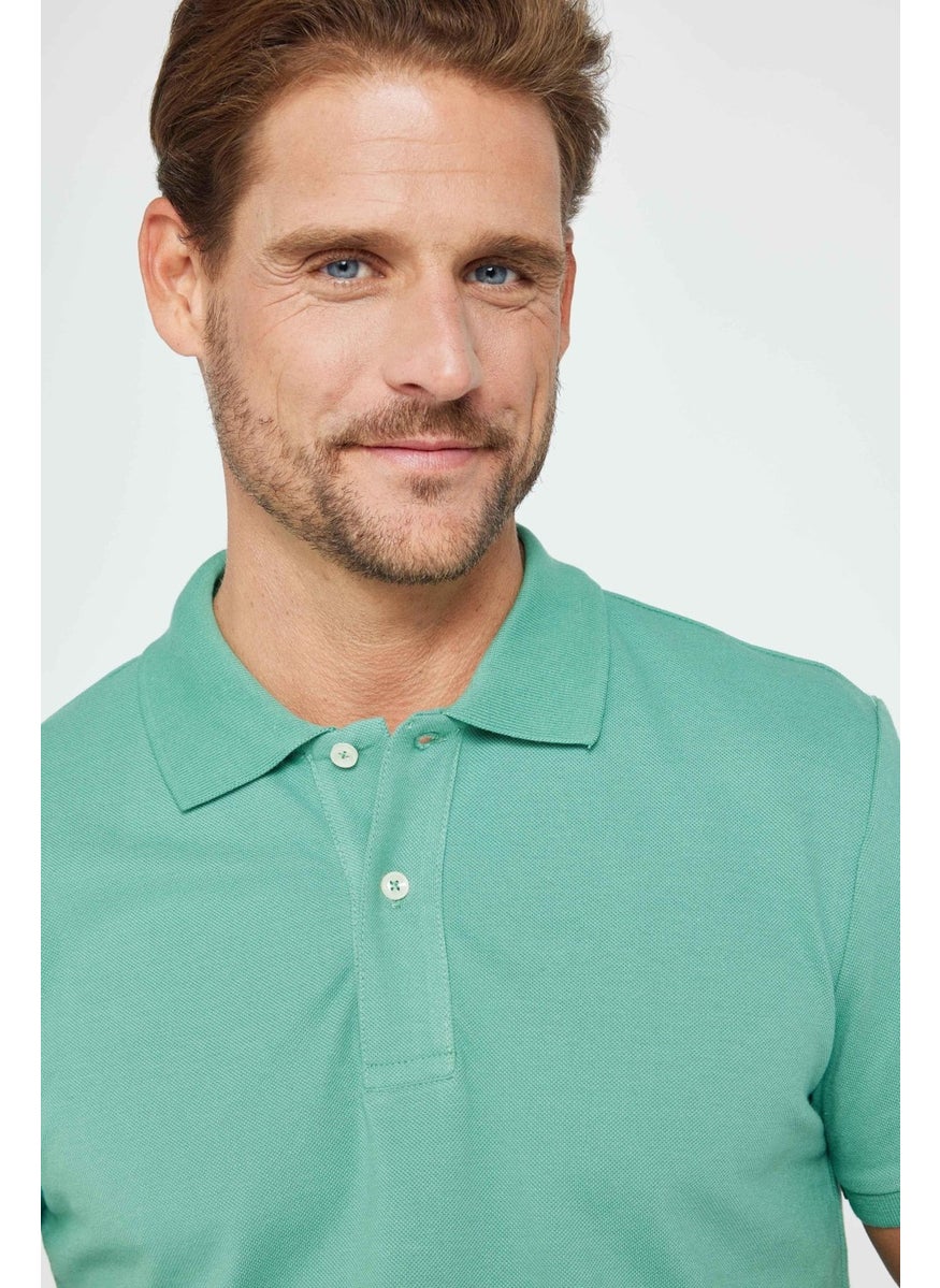 Men's Slim Fit Narrow Cut Cotton Plain Pique Green Polo Neck T-Shirt