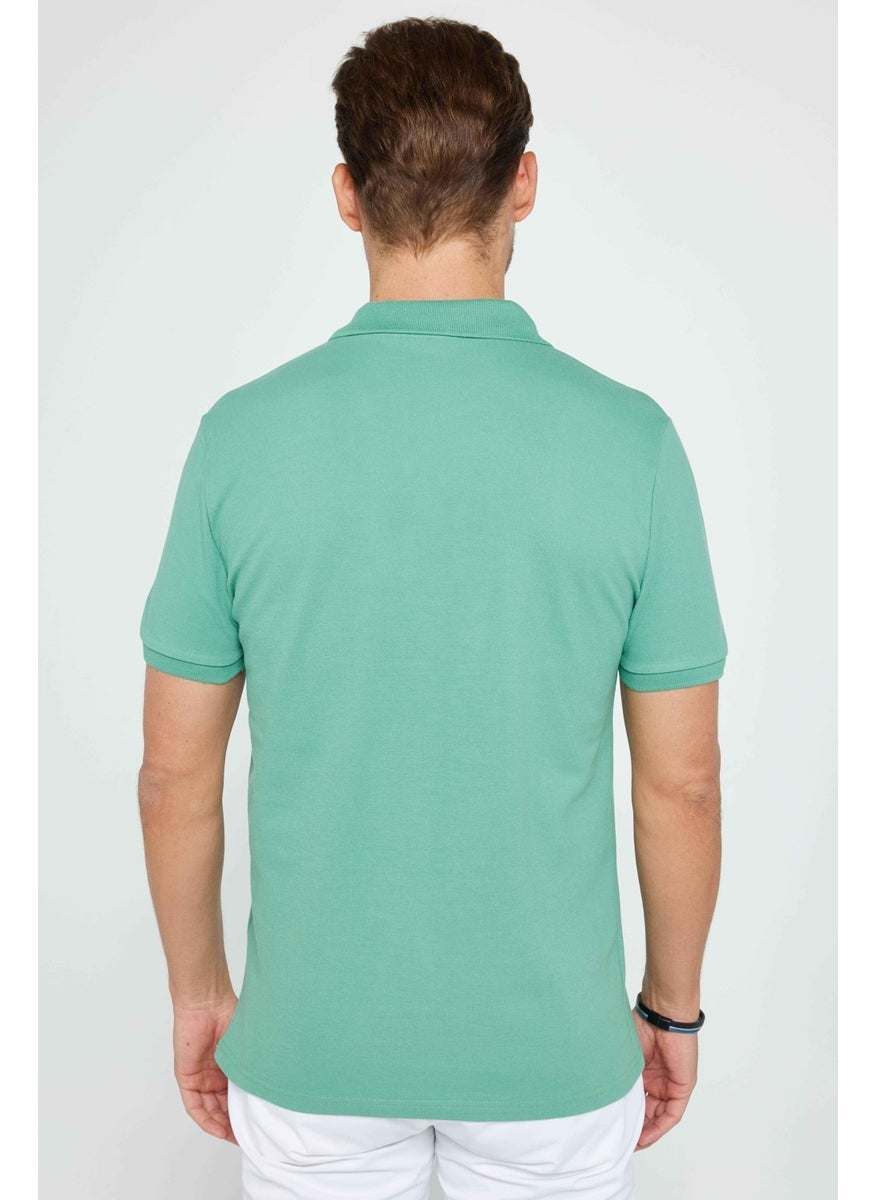 Men's Slim Fit Narrow Cut Cotton Plain Pique Green Polo Neck T-Shirt