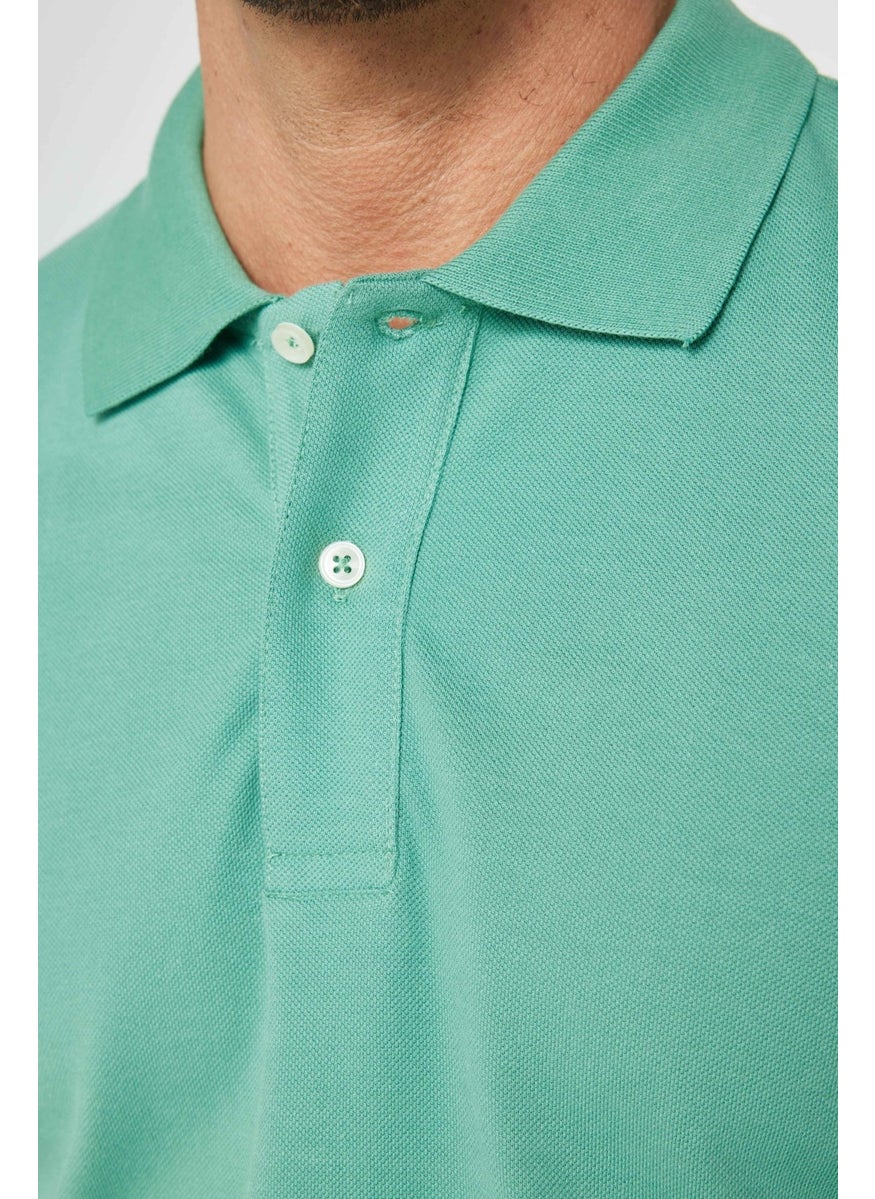 Men's Slim Fit Narrow Cut Cotton Plain Pique Green Polo Neck T-Shirt