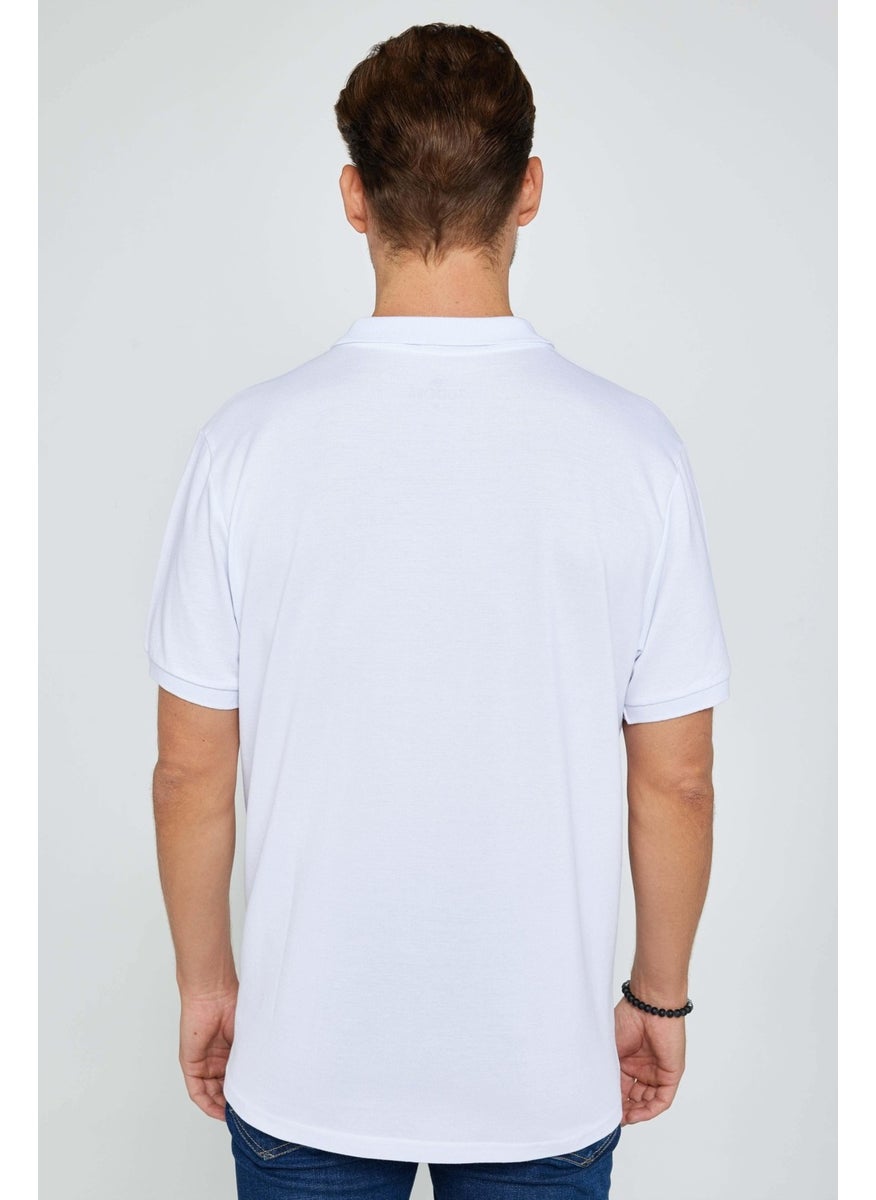 Men's Classic Fit Relaxed Cut Cotton Plain Pique White Polo Neck T-Shirt