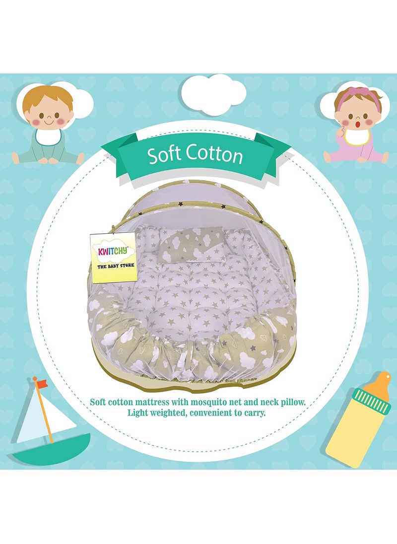 Kwitchy Baby Bed New Born Baby Beddin Set Sleeping Bag Mattress Mosquito Net Carry Nest Net Bed Essential Infants Combo Gift Baby Shower 06 Months Green 2PCS Set