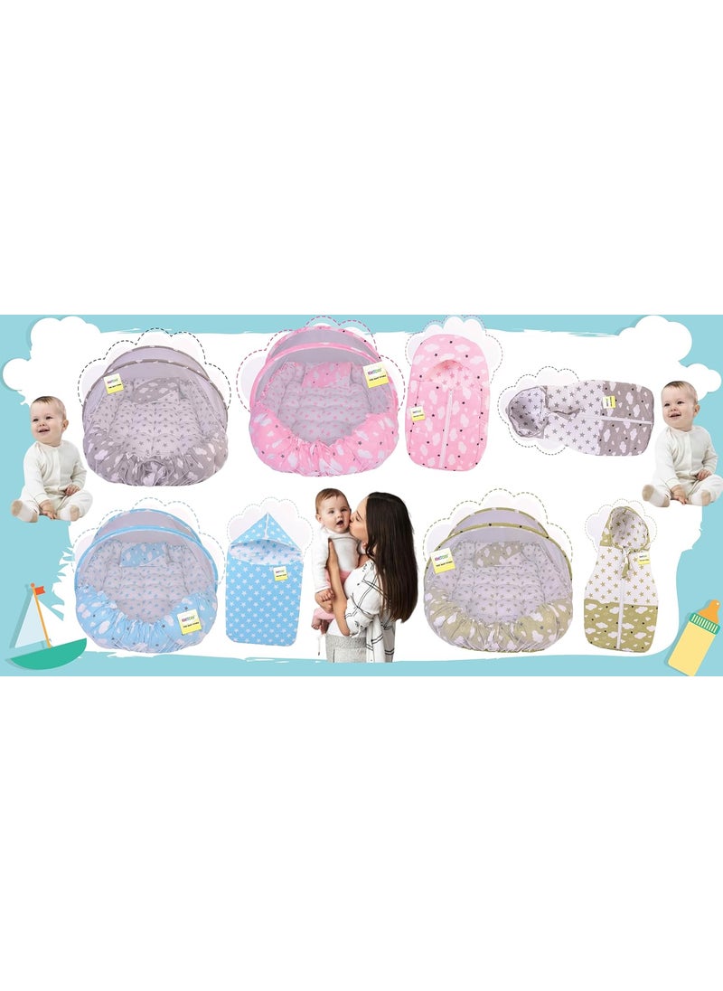 Kwitchy Baby Bed New Born Baby Beddin Set Sleeping Bag Mattress Mosquito Net Carry Nest Net Bed Essential Infants Combo Gift Baby Shower 06 Months Green 2PCS Set