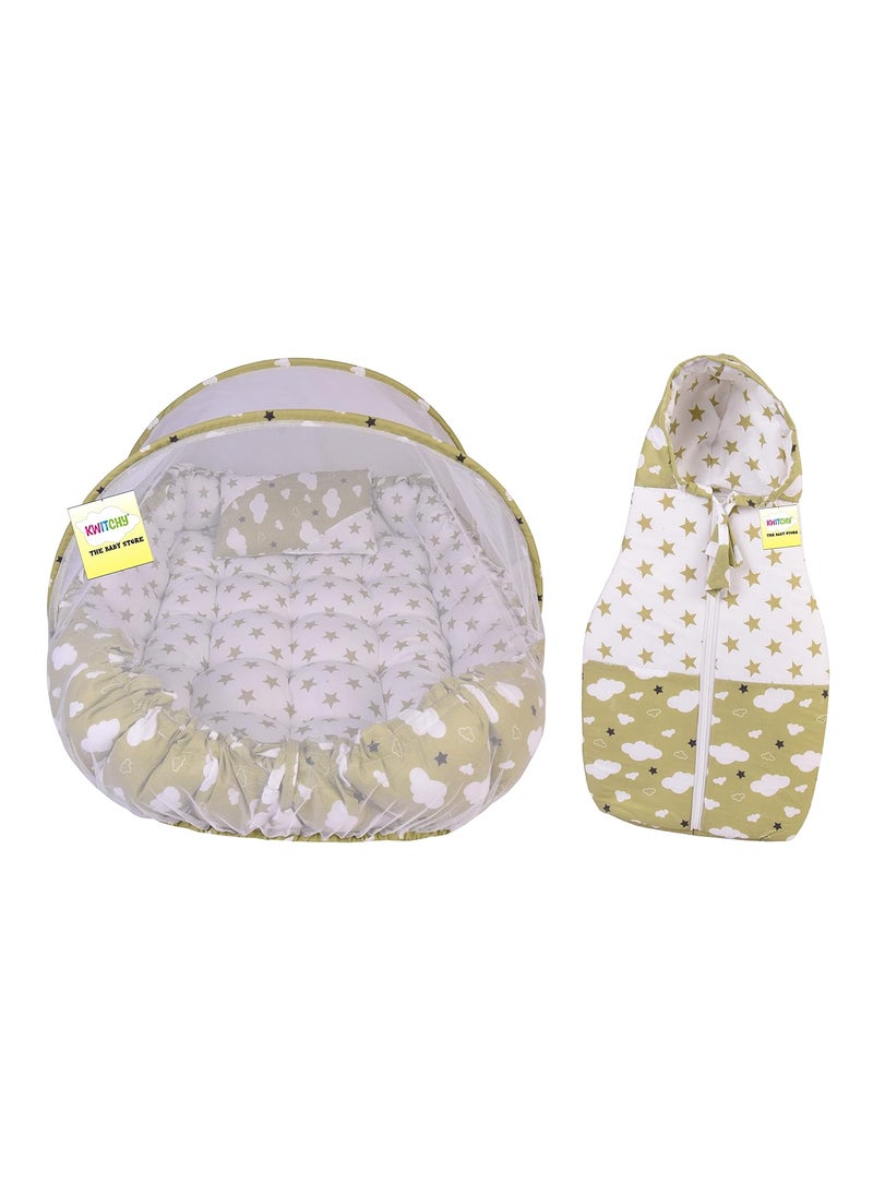 Kwitchy Baby Bed New Born Baby Beddin Set Sleeping Bag Mattress Mosquito Net Carry Nest Net Bed Essential Infants Combo Gift Baby Shower 06 Months Green 2PCS Set