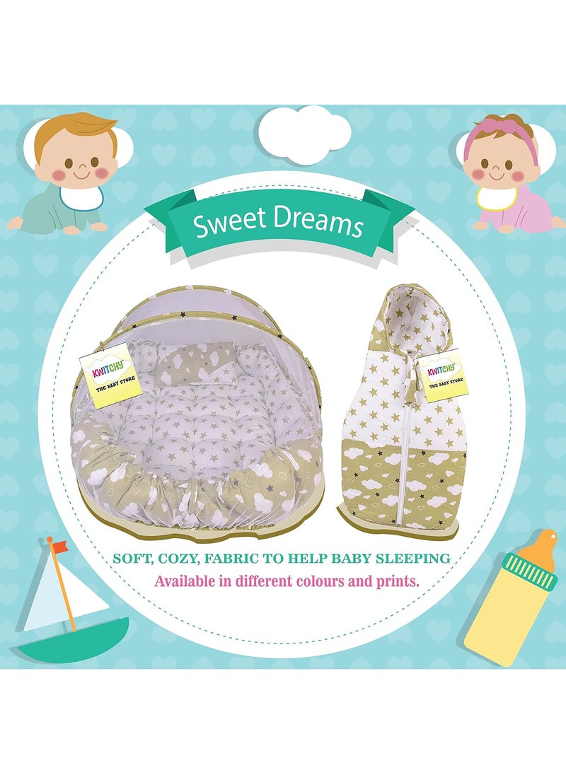 Kwitchy Baby Bed New Born Baby Beddin Set Sleeping Bag Mattress Mosquito Net Carry Nest Net Bed Essential Infants Combo Gift Baby Shower 06 Months Green 2PCS Set