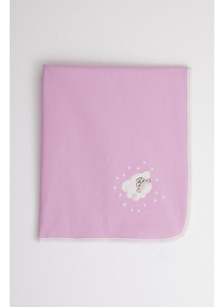 Newborn Baby Blanket Sleepy Lamb Embroidered Standard, Lilac