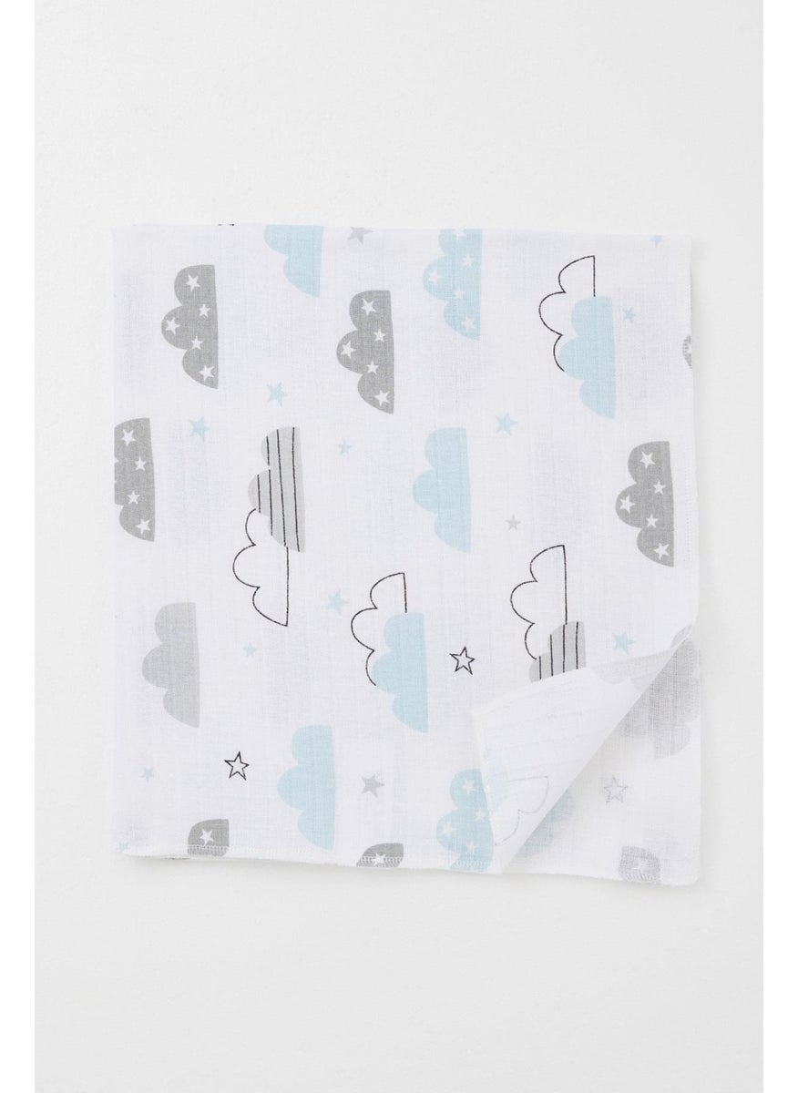 Newborn Baby Muslin Blanket Sky Themed Cloud Pattern Standard, White