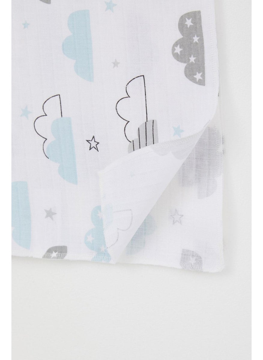 Newborn Baby Muslin Blanket Sky Themed Cloud Pattern Standard, White