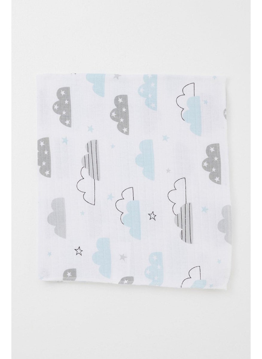 Newborn Baby Muslin Blanket Sky Themed Cloud Pattern Standard, White