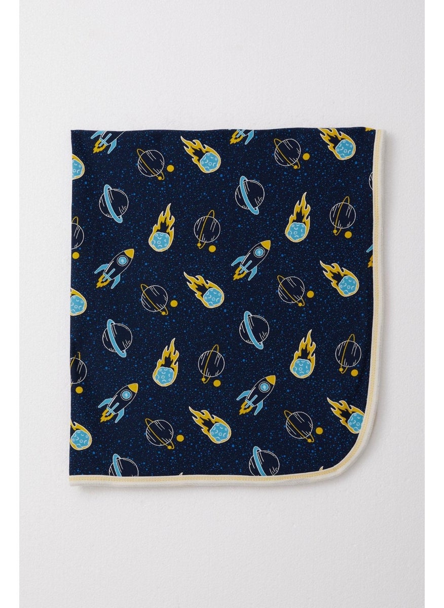 Newborn Baby Blanket Space Themed Standard, Navy Blue