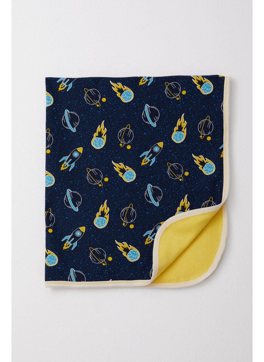 Newborn Baby Blanket Space Themed Standard, Navy Blue