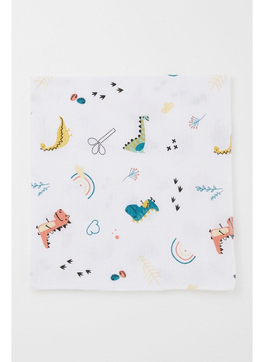 Newborn Baby Muslin Blanket Colorful Dinosaur Pattern Standard, White
