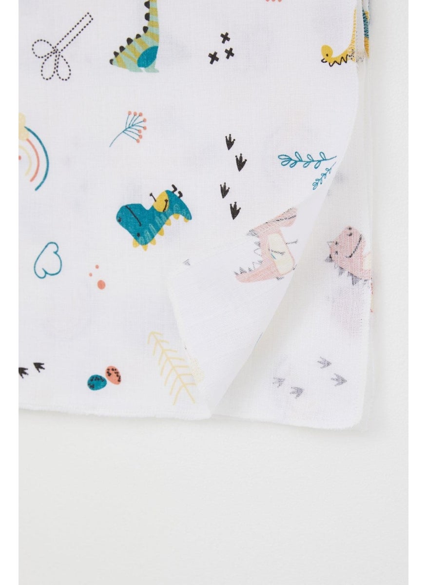 Newborn Baby Muslin Blanket Colorful Dinosaur Pattern Standard, White