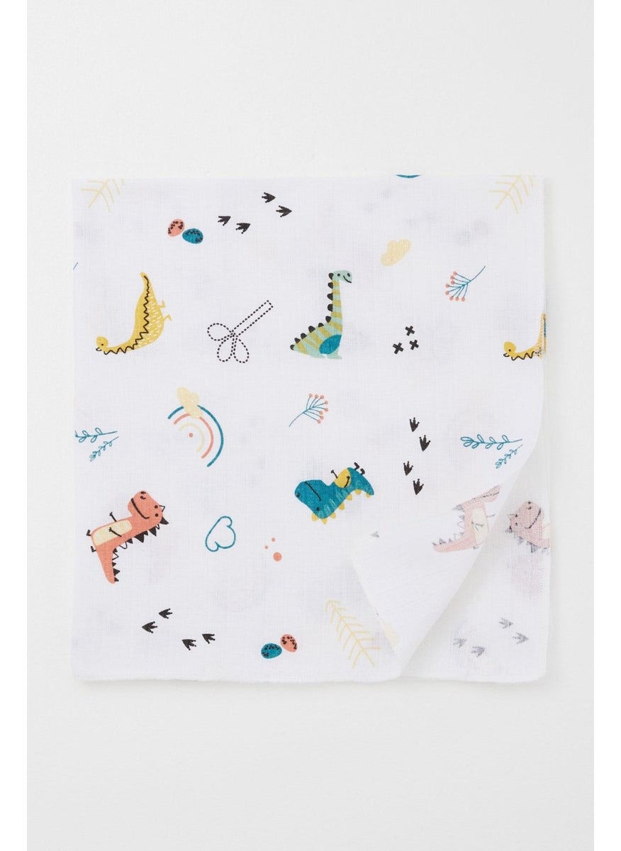 Newborn Baby Muslin Blanket Colorful Dinosaur Pattern Standard, White