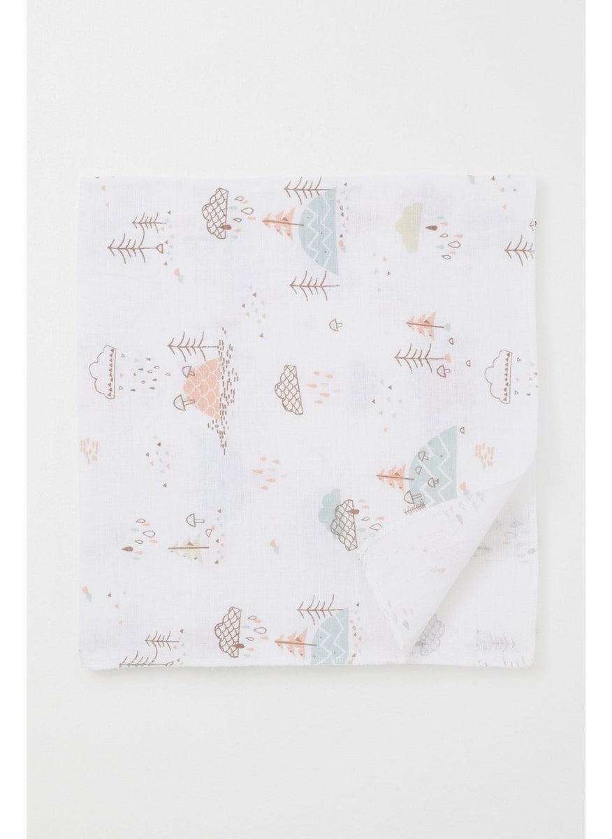 Newborn Baby Muslin Blanket Spring Themed Cloud Pattern Standard, Ecru