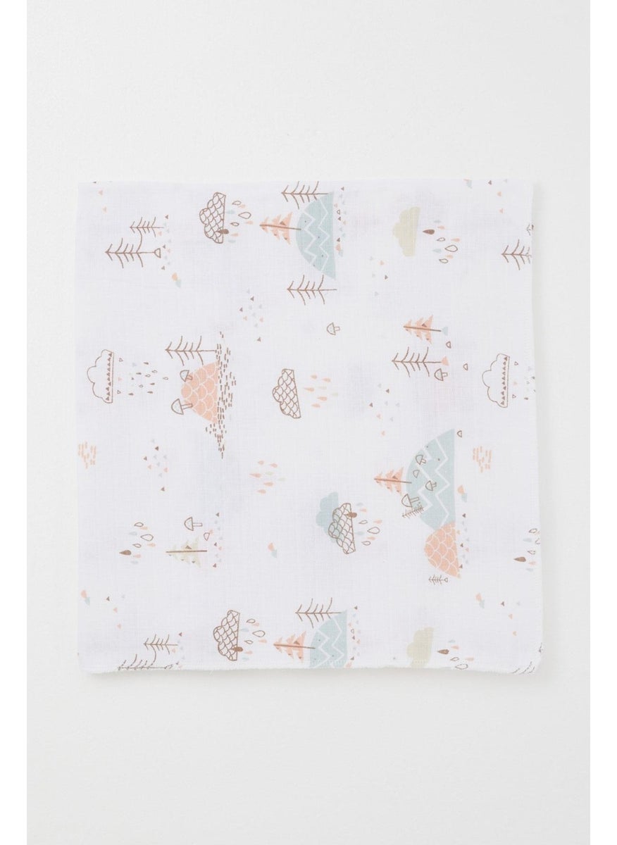 Newborn Baby Muslin Blanket Spring Themed Cloud Pattern Standard, Ecru