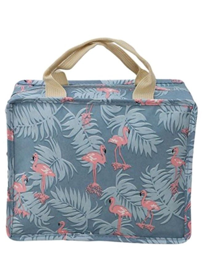 Flamingo Print Insulated Food Container Lunch Bag Blue/Grey/Pink