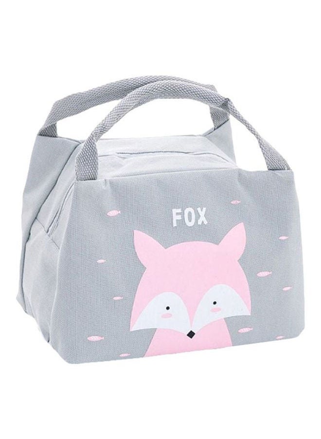 High-quality Material Durable Fox Printed Thermal Lunch Bag With Lightweight and Portable Size Grey/Pink 21x17x15cm