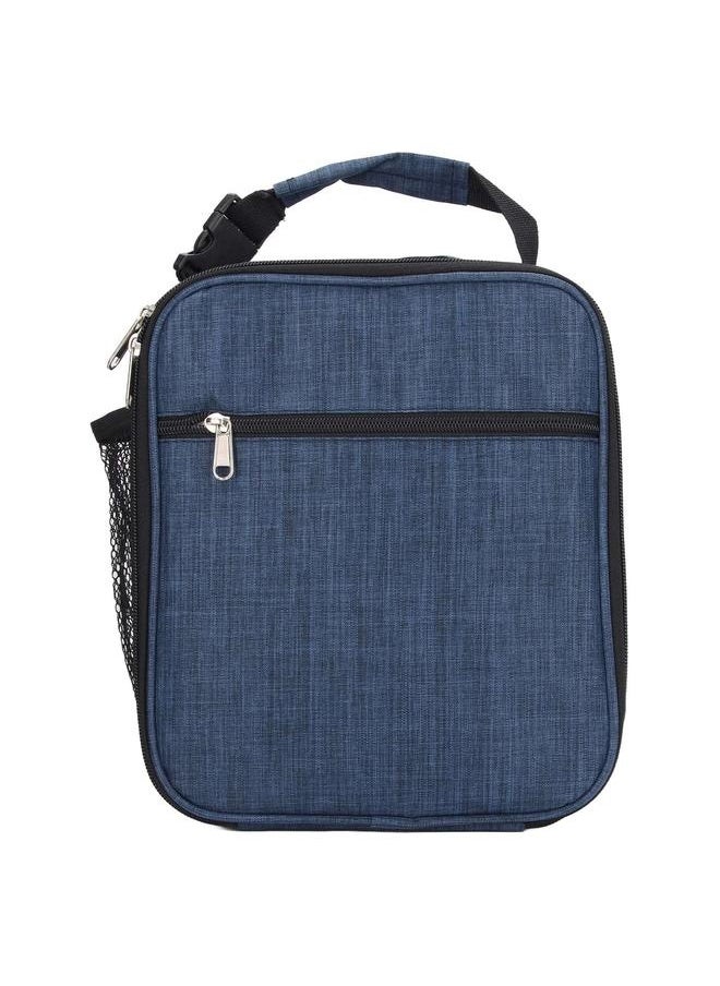 Handheld Lunch Bag High Capacity Thickened Insulation Meal Bag Aluminum Foil Heat Preservation Bento Bag Blue Rectangle