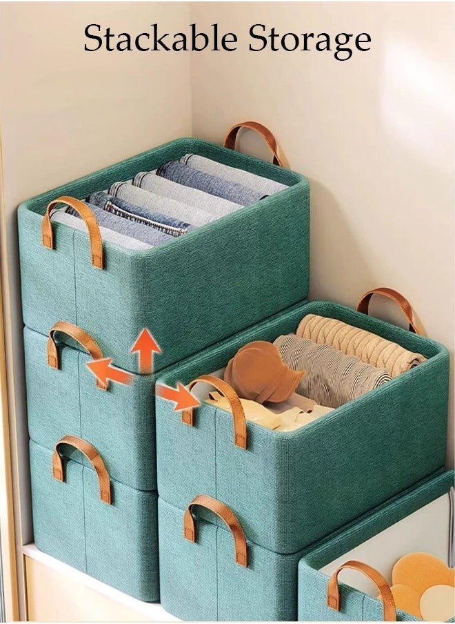 3pcs Foldable Closet Storage Organizer,Wardrobe Clothes Organizer for Clothes Jeans Washable Closet Storage Boxes with Carrying Handles Cube Storage Bin for Home Bedroom Office
