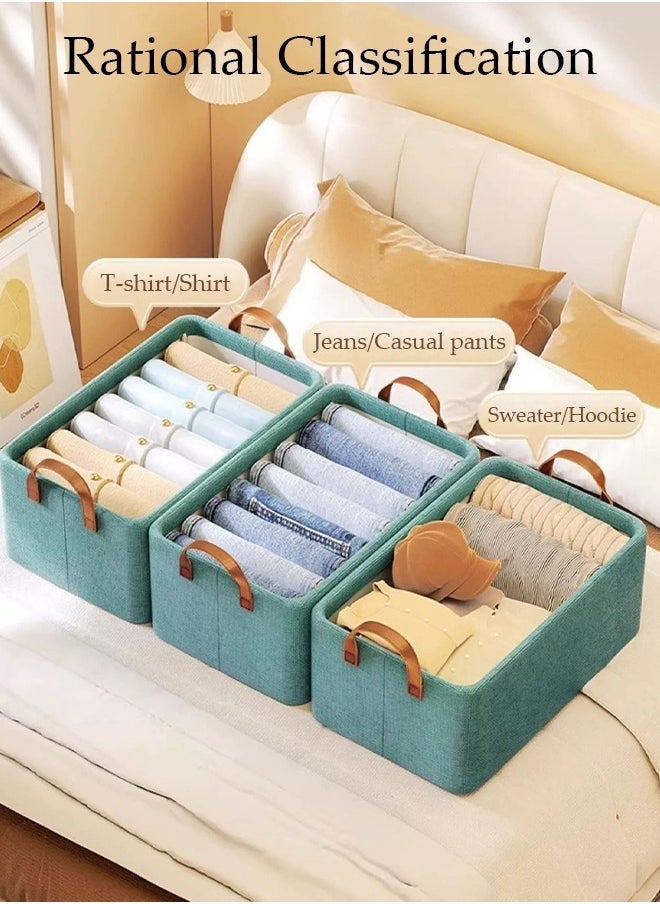 3pcs Foldable Closet Storage Organizer,Wardrobe Clothes Organizer for Clothes Jeans Washable Closet Storage Boxes with Carrying Handles Cube Storage Bin for Home Bedroom Office