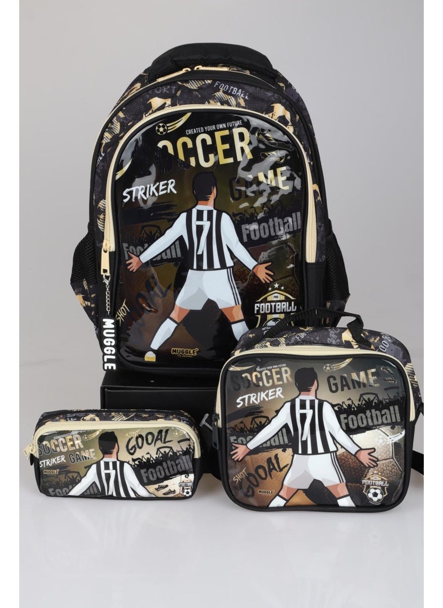Licensed Dekomus Special Collection Soccer Game School Bag, Lunch Box and Pencil Bag School Set